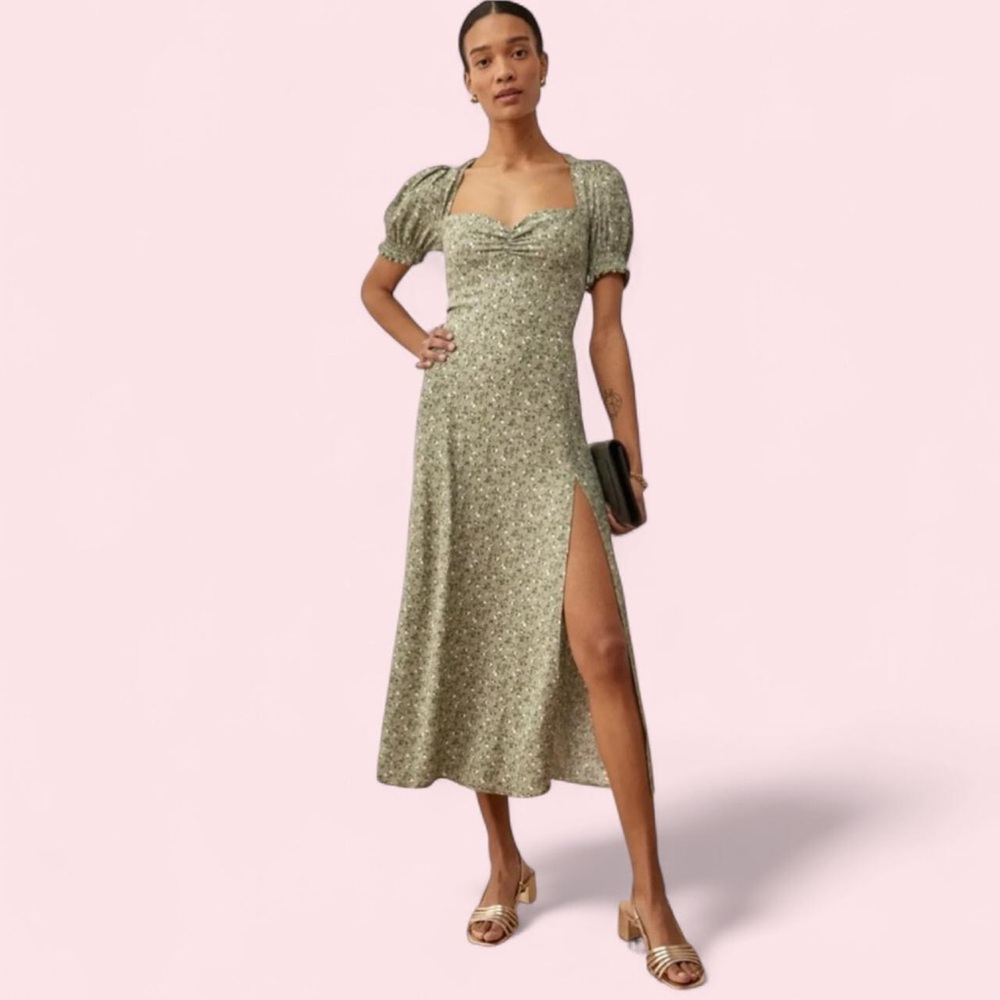 Reformation Green Floral Midi Dress